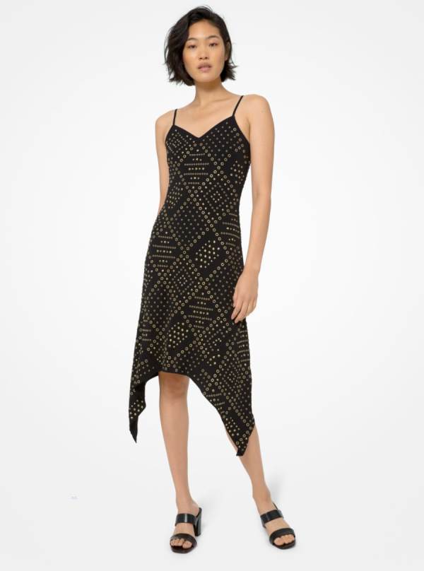 Damske Saty Michael Kors Embellished Handkerchief Hem Midi Čierne - Oblecenie Michael Kors Nejlevnejsi | JLYNA-6584